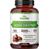 Zazzee horse chestnut extract bottle front view for daily wellness support in vegan capsules