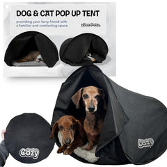 zDen cozy pet bed cave entrance promotes calm, cozy hideaway for indoor cats and small dogs.