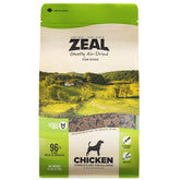 ZEAL Canada air-dried chicken recipe bag open showing high-protein, grain-free nutrition.