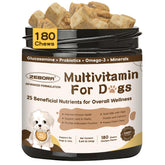 ZEBORA dog multivitamin bottle front boosts daily wellness with probiotic support.
