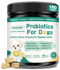 ZEBORA probiotics for dogs freeze-dried chews closeup showcase digestive support.