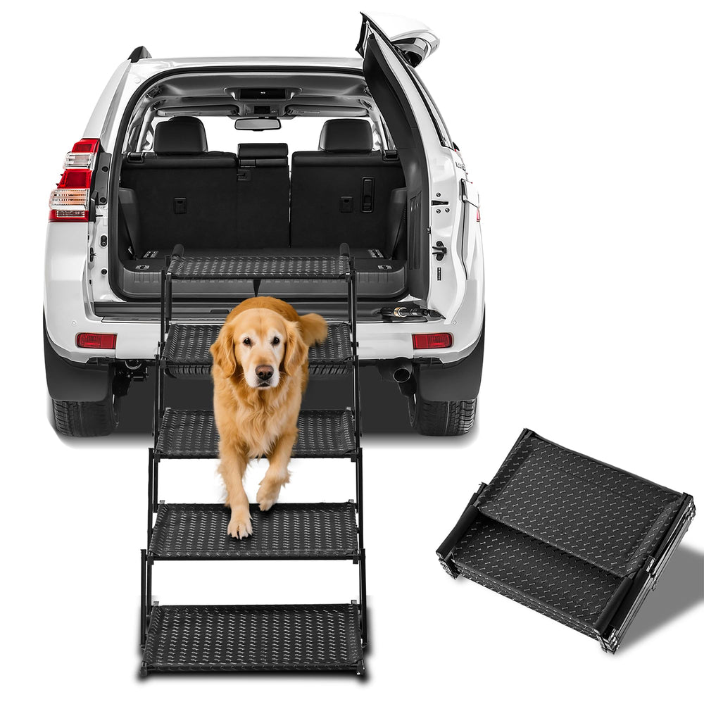 Zendova Extra Wide Dog Stairs folded compact for easy car storage and travel.