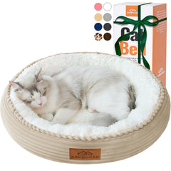 Zerbuger 20in camel round bed hero shows a cozy lounging space for pets.