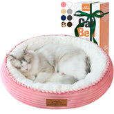 Zerbuger 20in pink cat bed front view, round donut shape for cozy lounging