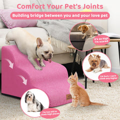 Zerbuger 4-step dog ramp beside high bed pink for elevated pets