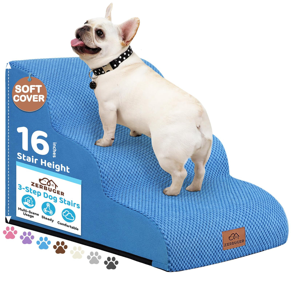 Zerbuger dog stairs curved-design blue showing gentle incline for joint-friendly climbs