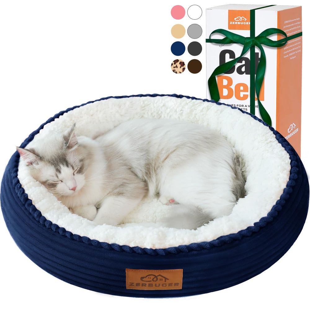 Zerbuger round donut bed navy blue side view shows cozy lounge ideal for curling up after play