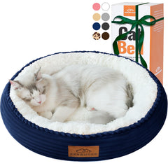 Zerbuger round donut bed navy blue side view shows cozy lounge ideal for curling up after play