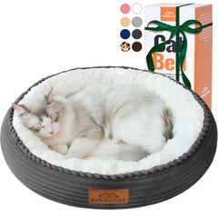 Zerbuger round-donut cat bed in dark grey delivers plush comfort for calm naps.