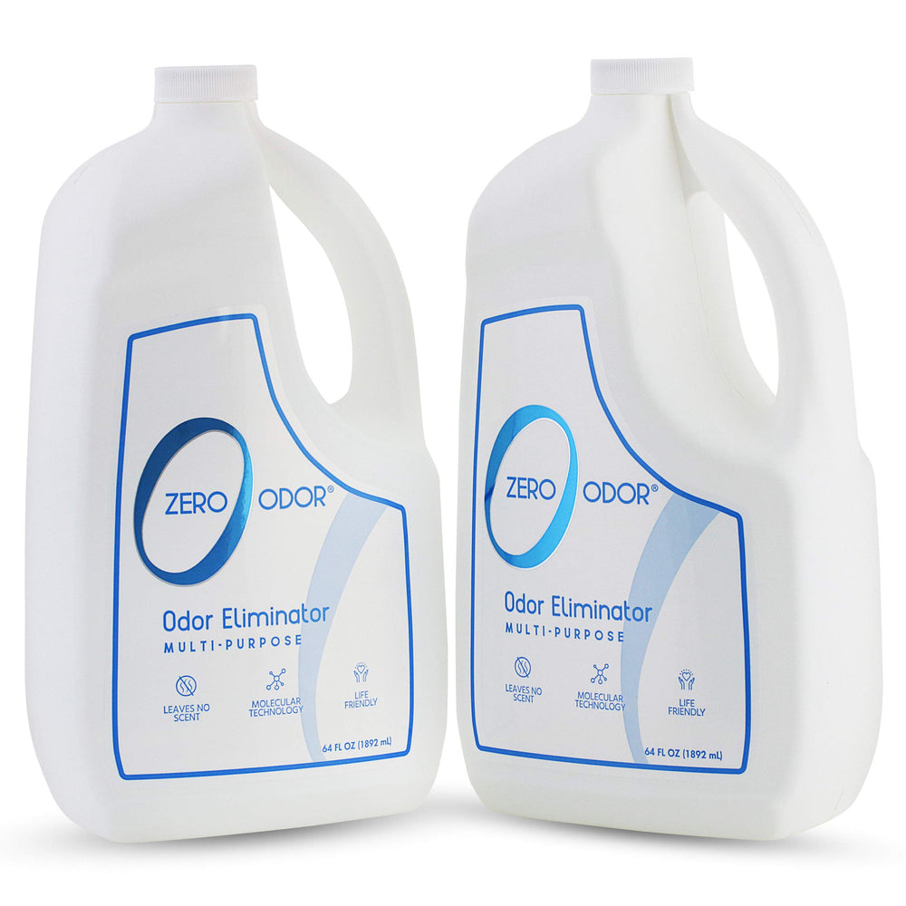 Zero Odor 64oz refill bottle demonstrates long-lasting odor elimination for homes and offices.