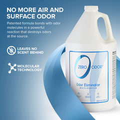 Zero Odor spray action shows quick mist for odor control.