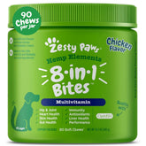 Zesty Paws 8-in-1 Bites dog bottle front promotes heart and immune support