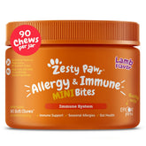 Zesty Paws allergy relief chews bottle showing lamb flavor for itchy skin support