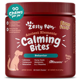 Zesty Paws Calming Chews bottle with dog-friendly soft chews for stress support