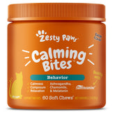 Zesty Paws Calming Chews for Cats bottle front with bacon flavor for gentle stress relief