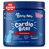 Zesty Paws cardiovascular senior dog chews close-up for heart support.