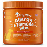 Zesty Paws dog allergy relief chews bottle – convenient daily allergy support.