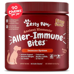 Zesty Paws dog allergy relief soft chews in bison flavor promote skin comfort