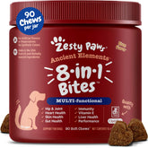 Zesty Paws dog multivitamin bottle, 90-count, bison flavor, supports overall wellness.