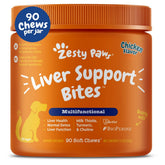 Zesty Paws Liver Support Bites packaging promotes dog liver health.