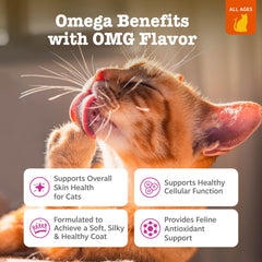 Zesty Paws Omega Cat Mousse close-up, tuna puree shows creamy texture ideal for lickable treats.