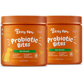 Zesty Paws Probiotic Bites pumpkin-chew enhances tasty gut support for dogs.