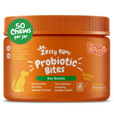 Zesty Paws Probiotics packaging showing 50 soft chews for digestive support