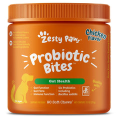 Zesty Paws Probiotics for Dogs soft chews in bottle support gut health and immune strength