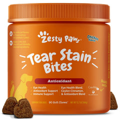 Zesty Paws Tear Stain Soft Chews eye moisture support for healthy vision and immune function.