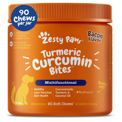 Zesty Paws Turmeric Curcumin Bites bottle promotes joint comfort for dogs