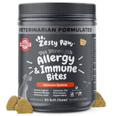 Zesty Paws Vet Strength allergy relief chews bottle for easy dosing.