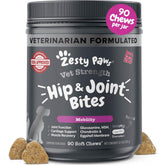 Zesty Paws Vet Strength Mobility Bites beef-bacon chews for joint comfort.