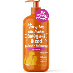 Zesty Paws Wild Alaskan Omega-3 oil bottle boosts coat shine and skin nourishment