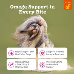 Zesty Paws Salmon Oil chews close-up highlighting coat support