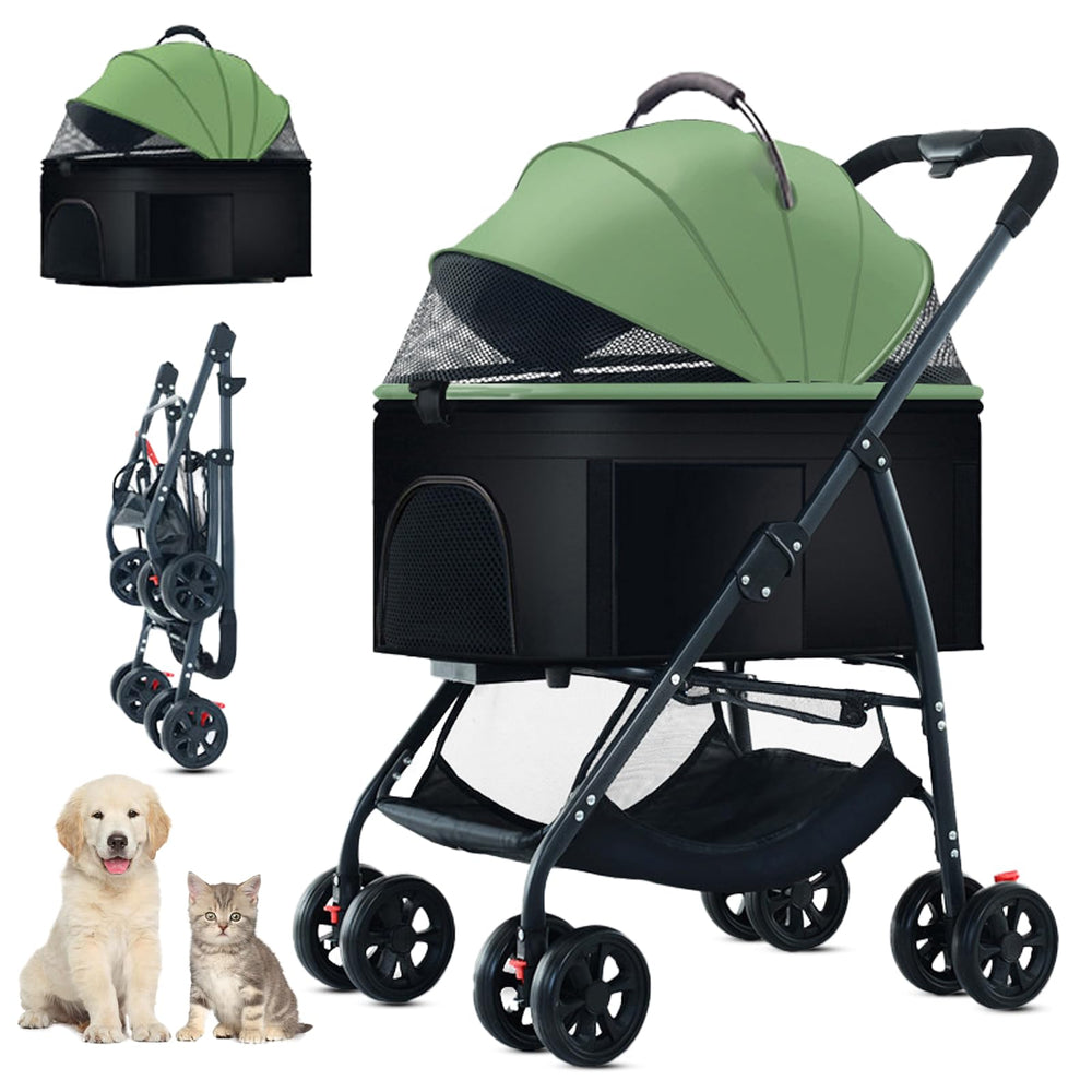 ZHUOKECE 3-in-1 pet stroller front view shows easy one-hand folding for quick outings.