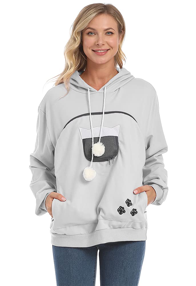 ZIIFULLHOU pet pouch sweatshirt in gray keeps your small pet close hands-free.