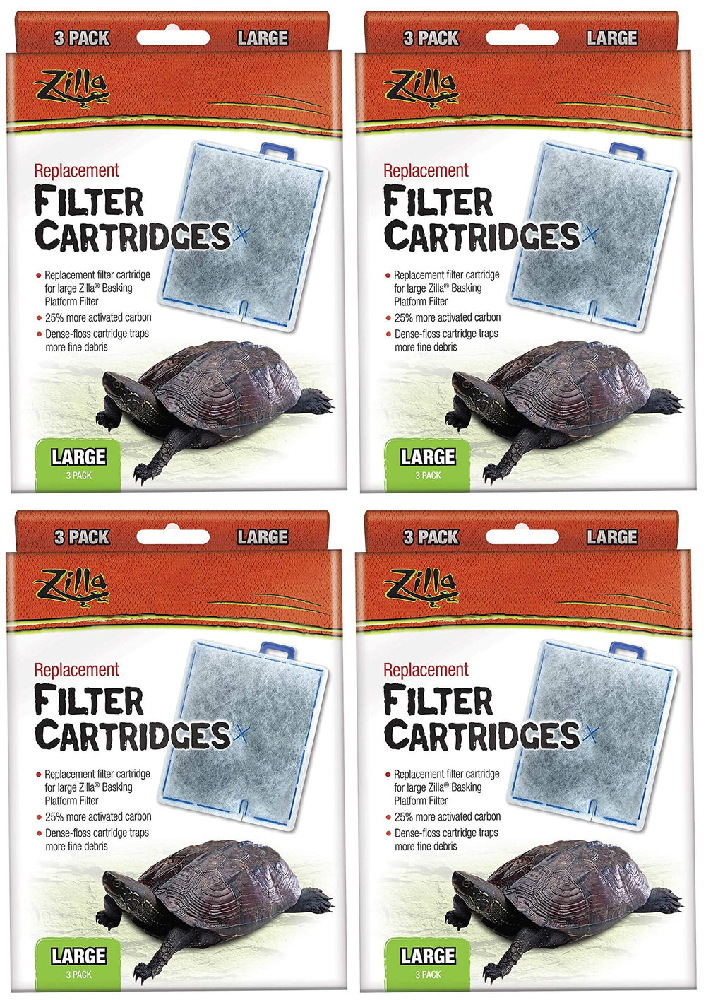 Zilla replacement filter cartridges, large size, improve water clarity and reduce odors in turtle kits.