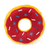 ZippyPaws Americana Jumbo Donutz closeup with squeaker for interactive play.