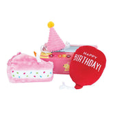 ZippyPaws Birthday Box pink cake toy for dogs, ideal for celebratory play and photo moments.