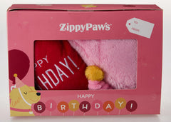 ZippyPaws Birthday Box squeaky cake toy, engages dogs with multiple squeakers.