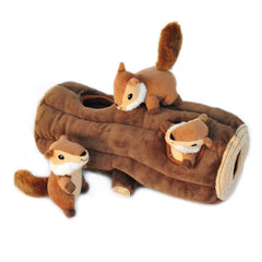 ZippyPaws Burrow Chipmunk Log in action boosts mental engagement during play.
