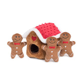 ZippyPaws Burrow Gingerbread House hero shows playful enrichment for small and medium dogs.