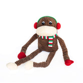 ZippyPaws Crinkle Monkey Holiday Edition toy front view for engaging fetch and play