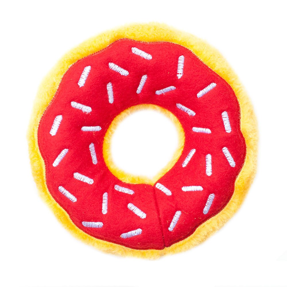 ZippyPaws Donutz Cherry donut toy close-up with sprinkles for interactive chew fun.