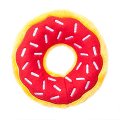 ZippyPaws Donutz Cherry donut toy close-up with sprinkles for interactive chew fun.