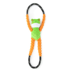 ZippyPaws RopeTugz Frog shows durable rope for long-lasting tug play.