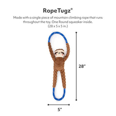 ZippyPaws RopeTugz Sloth in action during a playful tug-of-war between dog and owner.