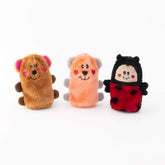 ZippyPaws Valentines Miniz Squeakie Buddies pack image showing three heart-themed mini plush squeakers for interactive play.
