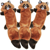 ZippyPaws Zingy Raccoon pack-3 tug image highlights durable no-stuffing dog toys for interactive play.