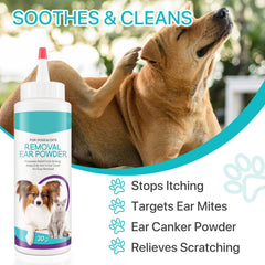 ZIXAOK dog ear cleaner powder in use shows gentle application for soothing relief.